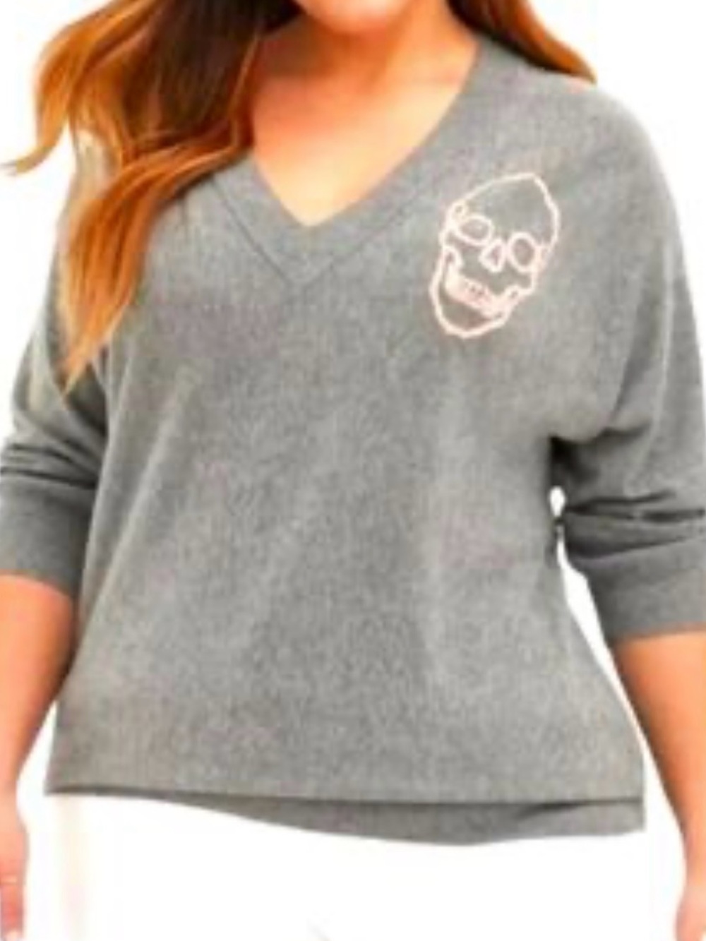Torrid Gray Dolman Sleeve Embroidered Skull Sweater Women Plus Sz 3X